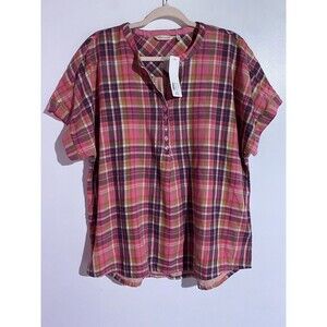 Soft Surroundings Plaid Blouse - Pink and Black